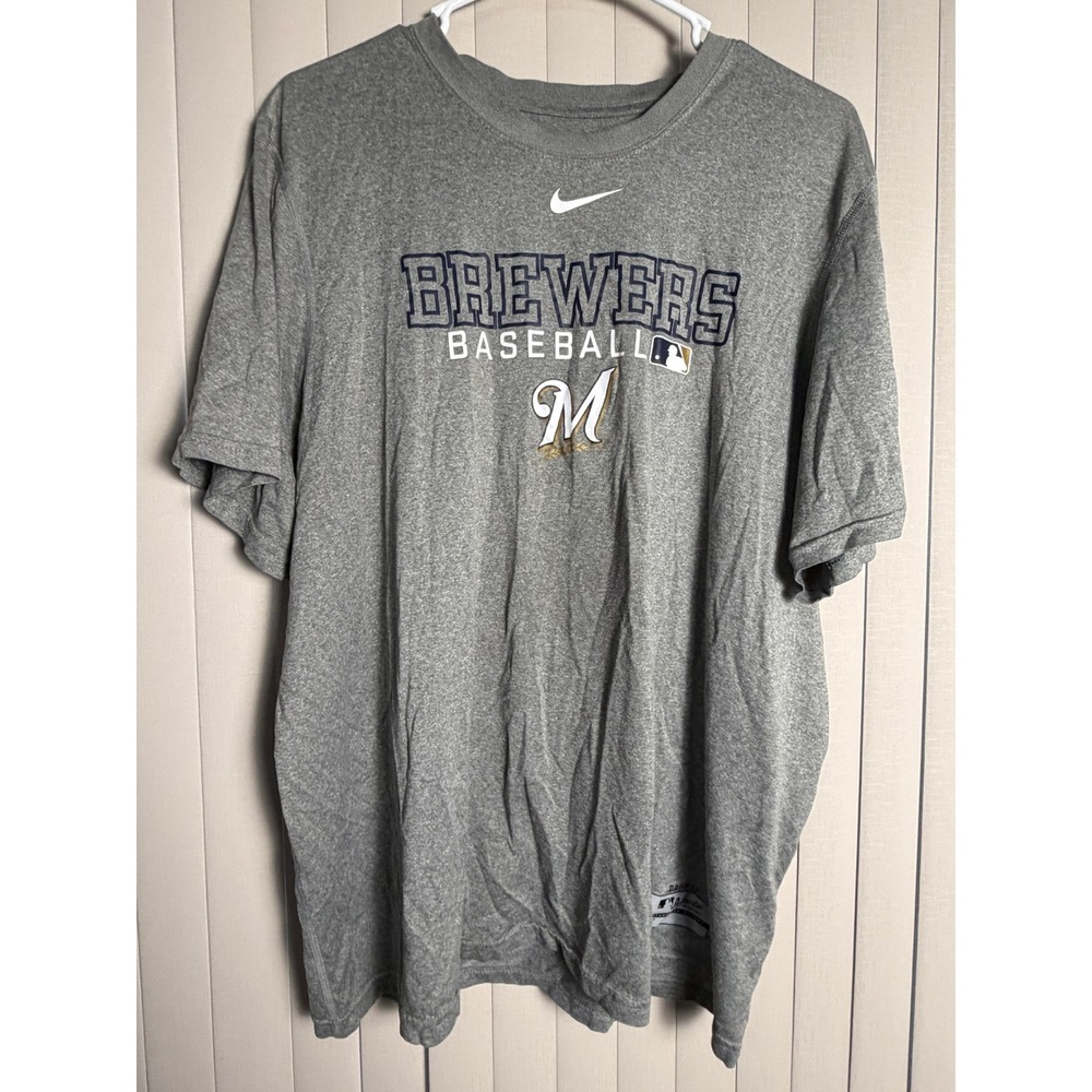 Nike Milwaukee Brewers Baseball Dri-FIT T-Shirt Mens Large Gray MLB Performance